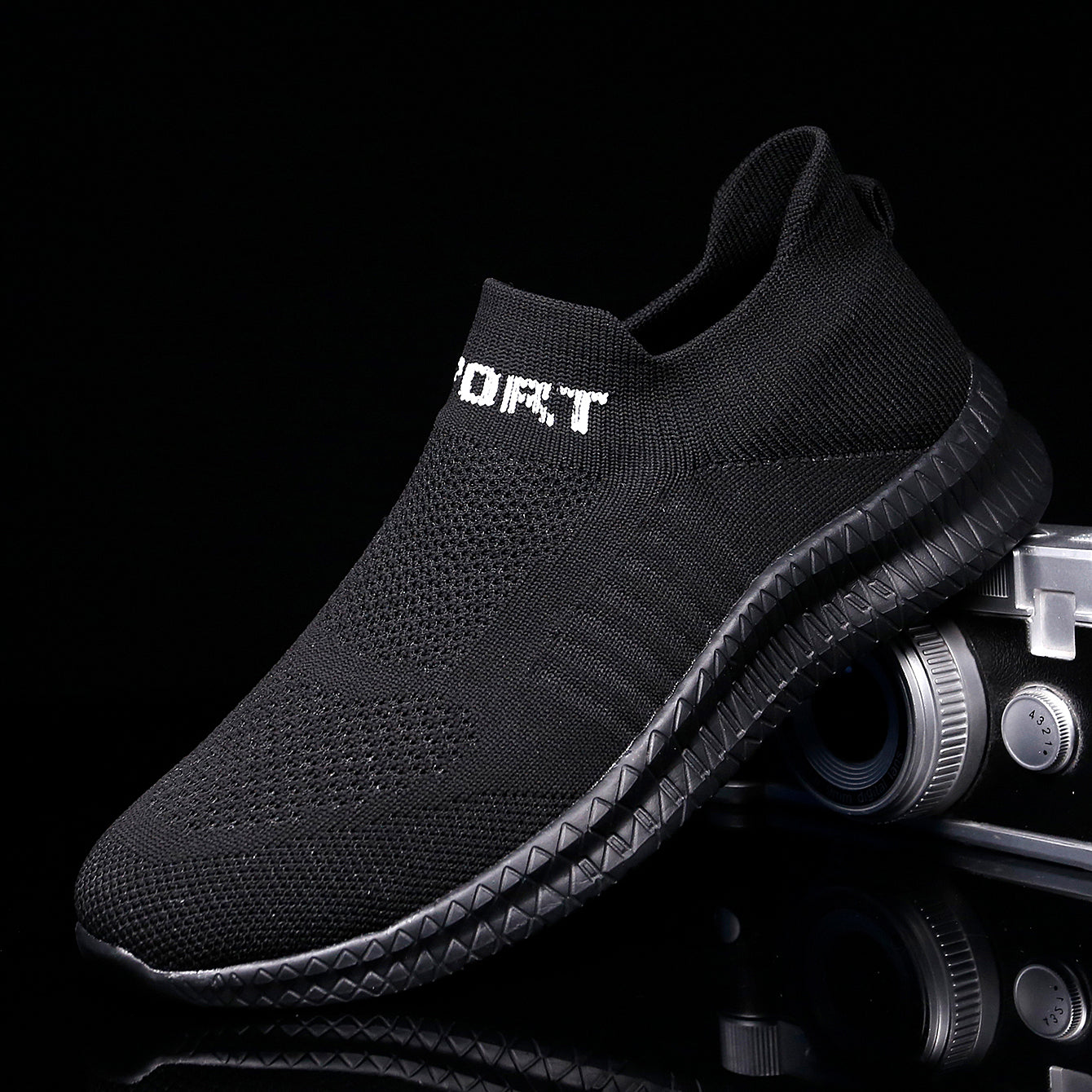 Knit Breathable Slip On Running Shoes, Comfy Sneaker